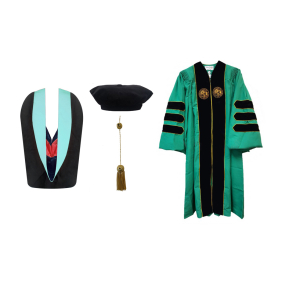 Custom Doctoral Gown, Velvet Tam, Metallic Tassel and Hood