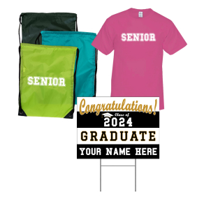 Senior Graduation Package 1: Lawn Sign, T-Shirt, & Drawstring Bag