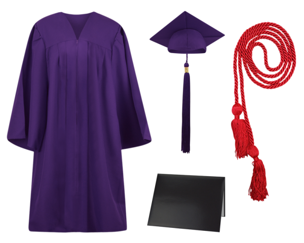 Cap, Gown and Tassel and Honor Cord and Diploma Cover Set : Matte Finish