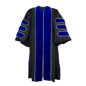 SALE-Doctoral Gown with PHD blue velvet and Metallic Silver Piping