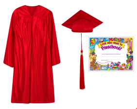 Pre-K / Kindergarten Cap, Gown, Tassel and Diploma Certificate Set : Shiny Finish