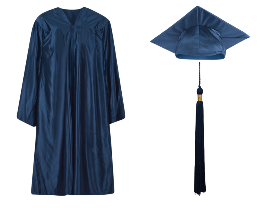 graduation cap and gown blue