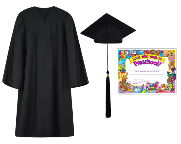 Pre-K / Kindergarten Cap, Gown, Tassel and Diploma Certificate Set : Matte Finish