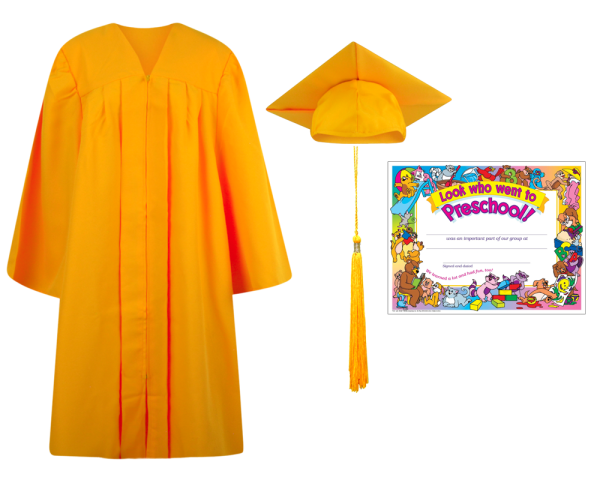 Pre-K / Kindergarten Cap, Gown, Tassel and Diploma Certificate Set : Matte Finish