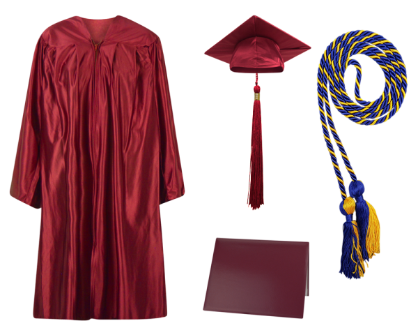 Cap, Gown and Tassel and Honor Cord and Diploma Cover Set : Shiny Finish