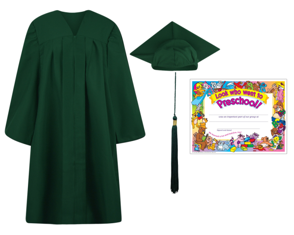 Pre-K / Kindergarten Cap, Gown, Tassel and Diploma Certificate Set : Matte Finish