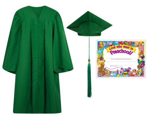 Pre-K / Kindergarten Cap, Gown, Tassel and Diploma Certificate Set : Matte Finish