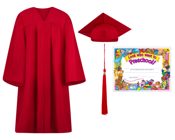 Pre-K / Kindergarten Cap, Gown, Tassel and Diploma Certificate Set : Matte Finish
