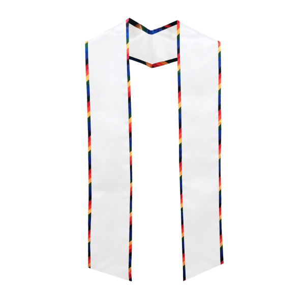 White Stole with Rainbow Trim