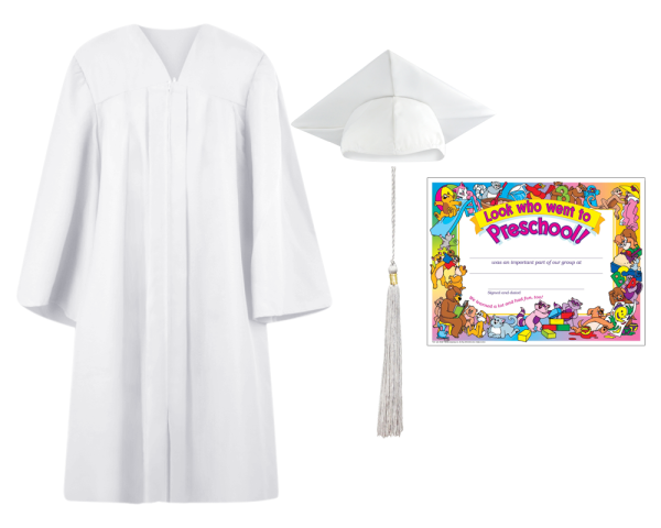 Pre-K / Kindergarten Cap, Gown, Tassel and Diploma Certificate Set : Matte Finish